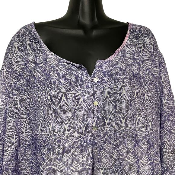 Catherines Womens Blouse Plus Size 30/32W Purple Santa Fe Peasant Top Pullover - Picture 3 of 10